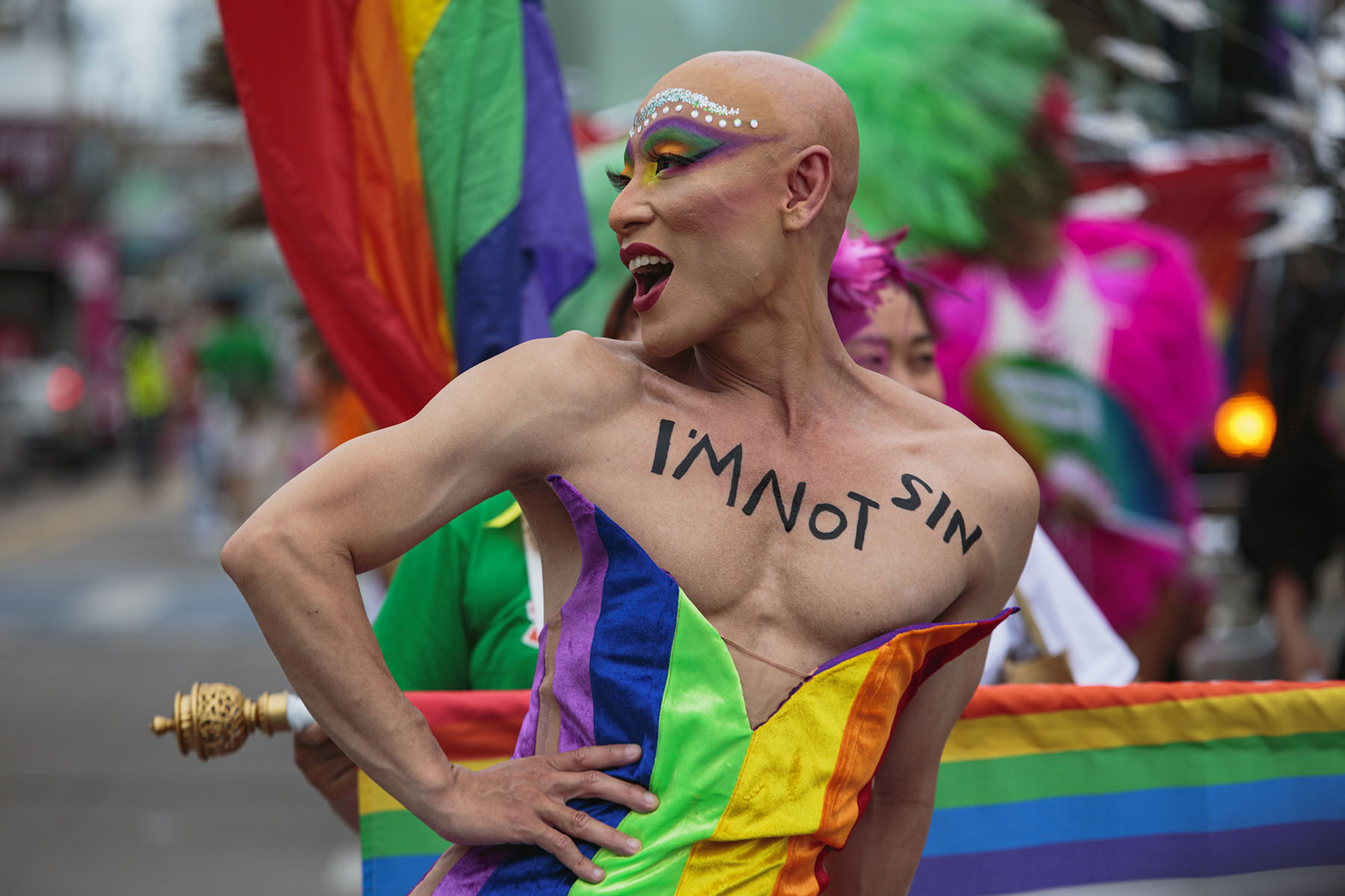 LGBT activist looking immaculate while they pose for a picture during the 2023 Pride Parade in Pattaya, Thailand.