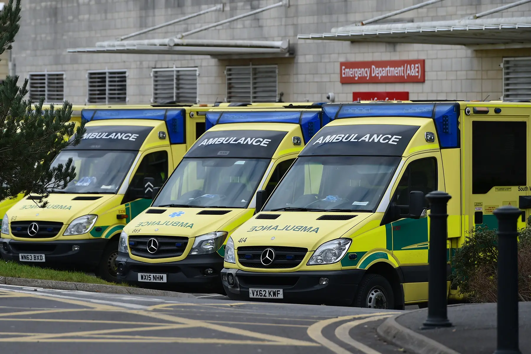 Ambulances in front of a hospital in Bath, England