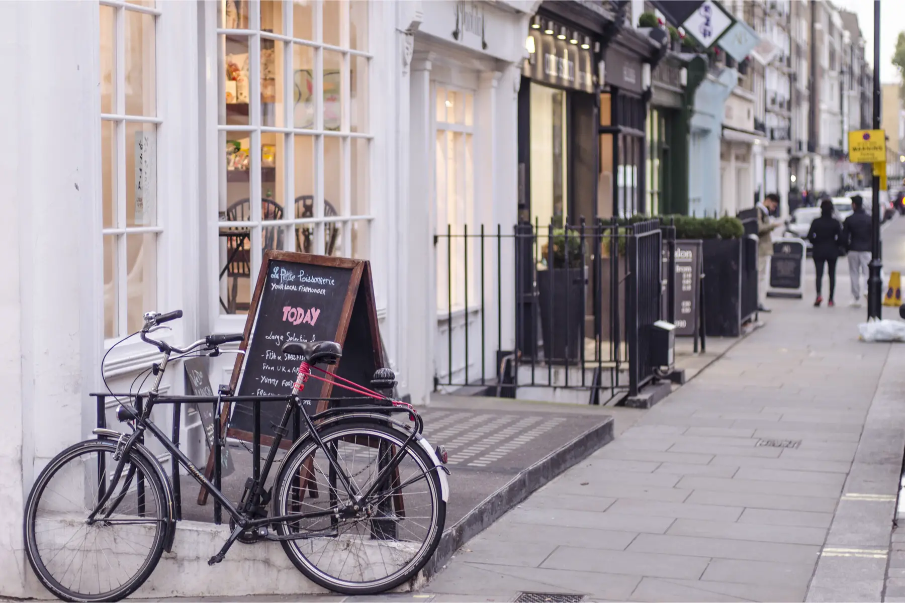 a bike outside boutique stores in Marylebone, London