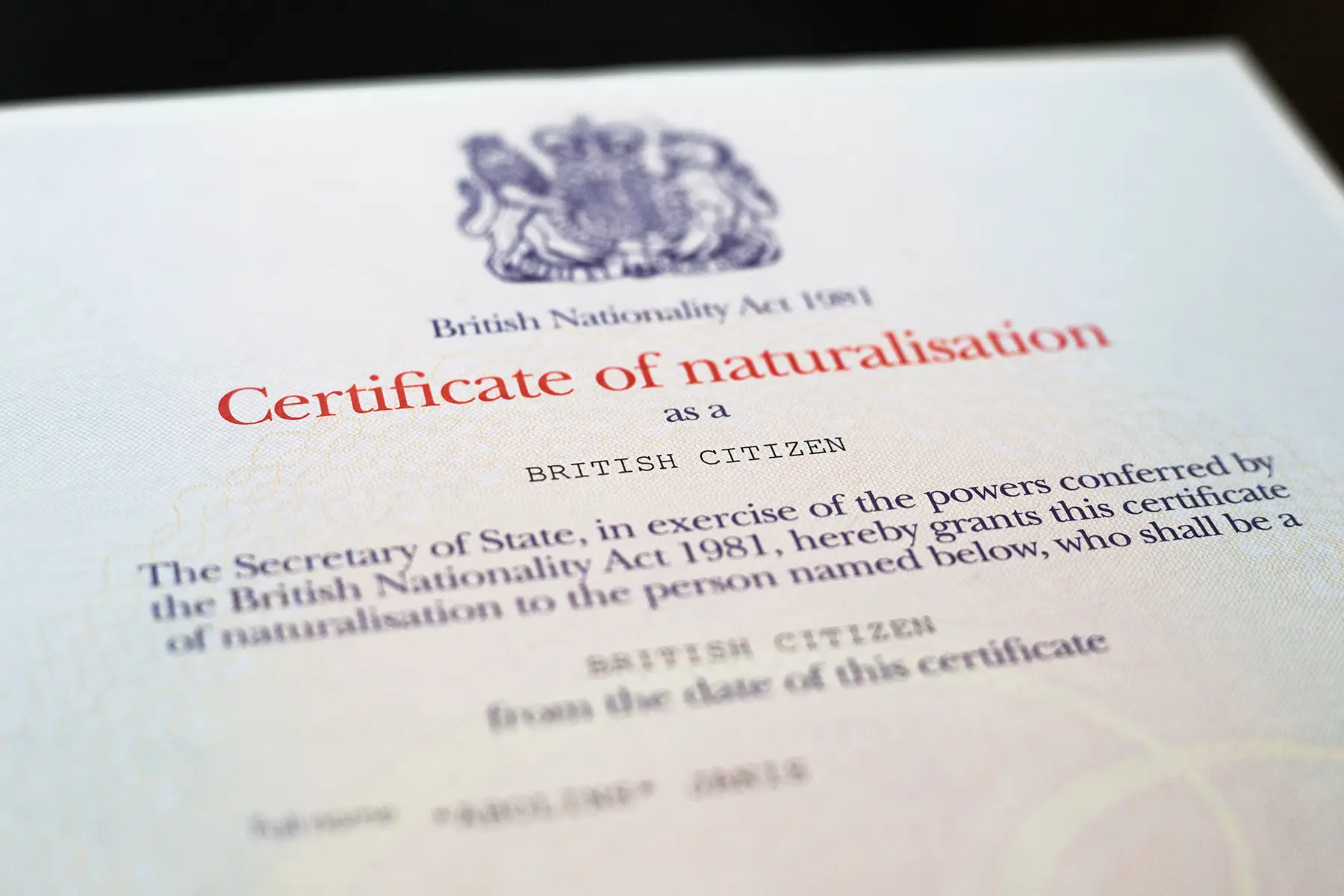 a certificate to show British citizenship