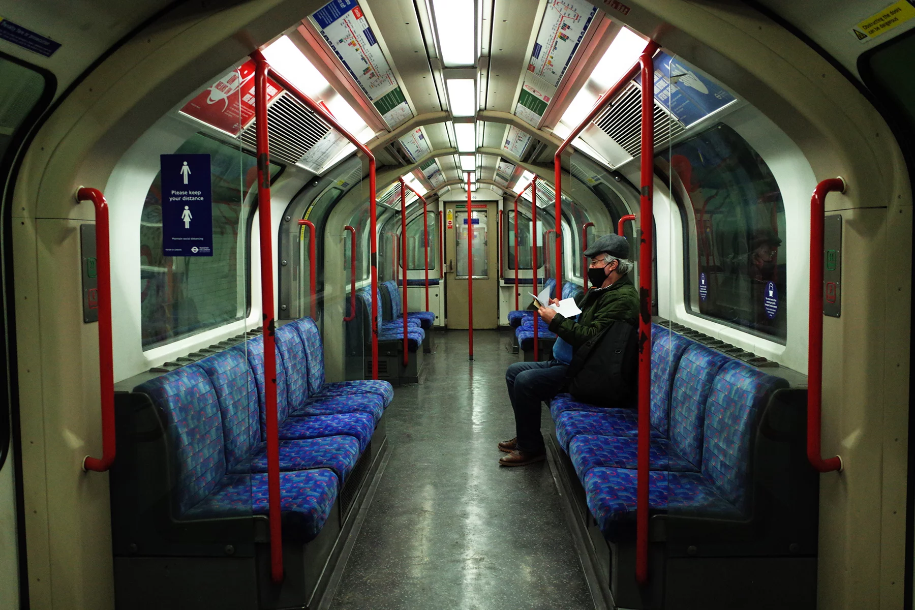 Interior of a Central Line train in London