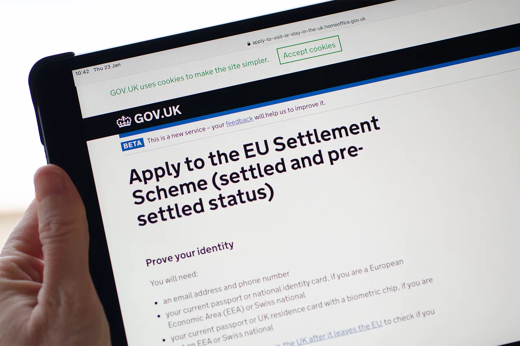 The application page on the Goverment website showing how to apply for the EU Settlement Scheme in the UK