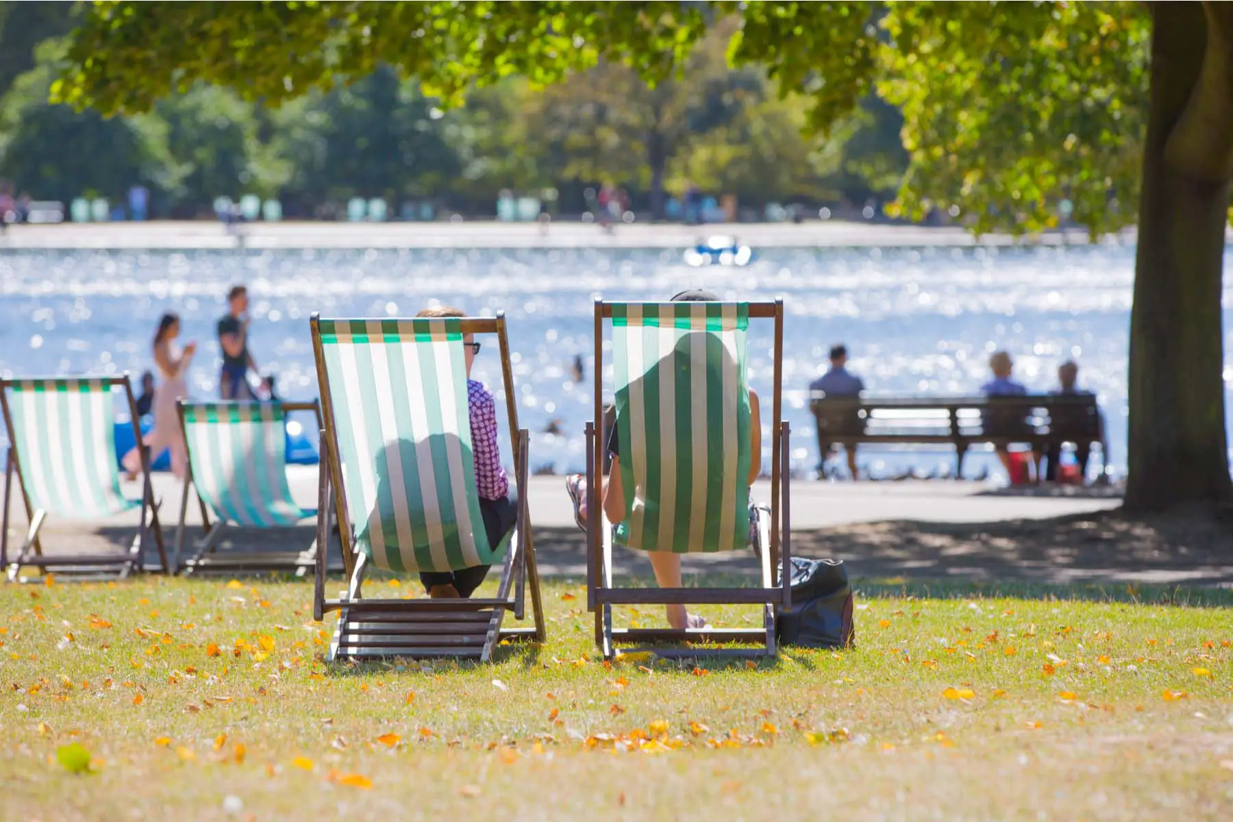 people relaxing by lake in London's Hyde Park