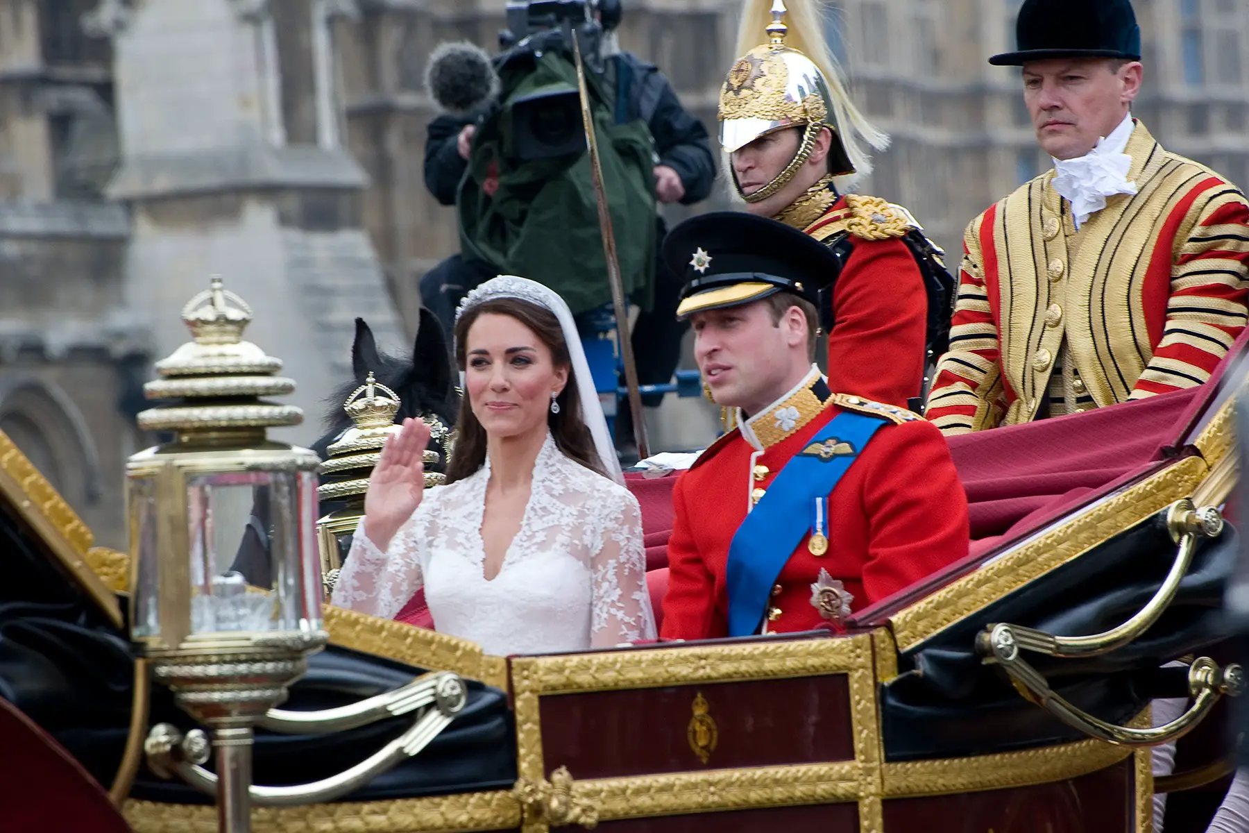 Kate Middleton and Prince William in a carriage after their wedding