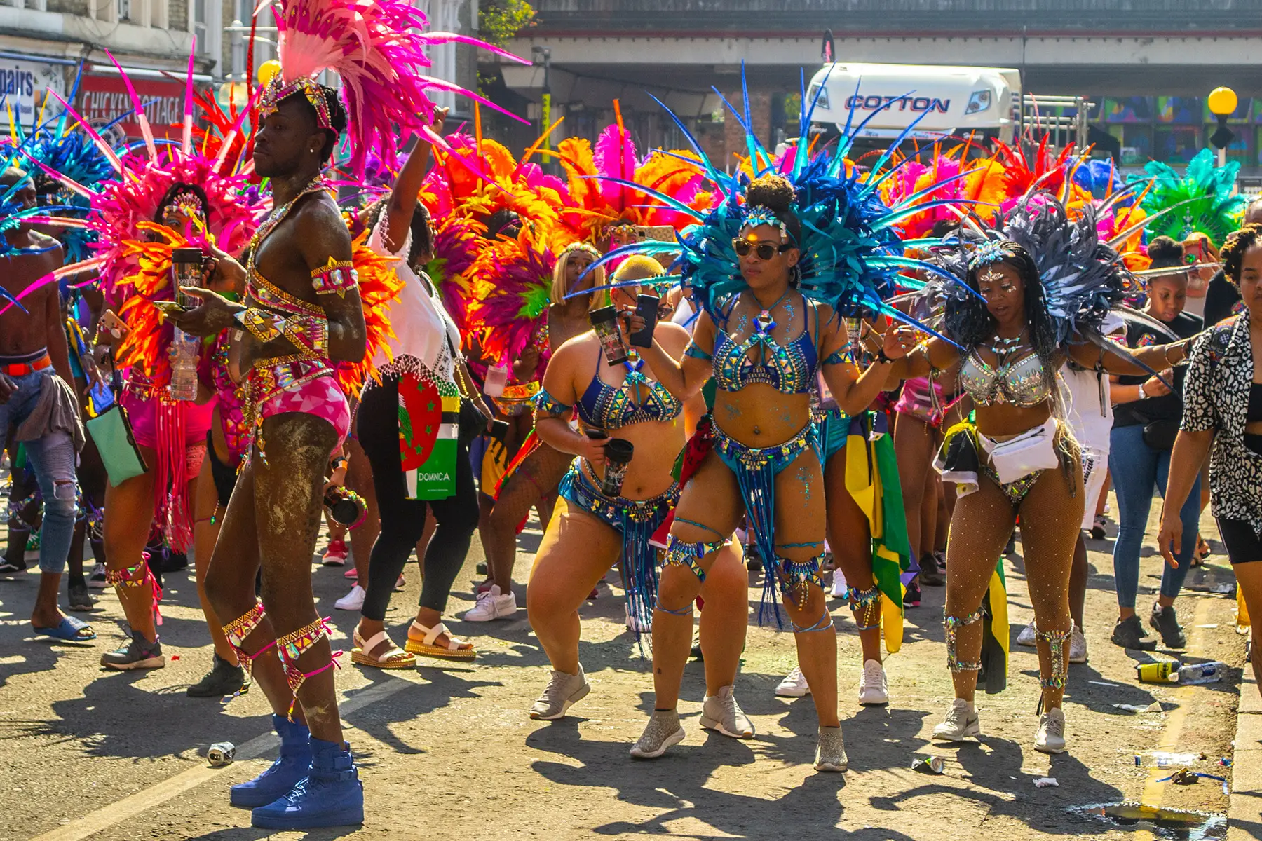 People in samba outfits at Notting Hill Carnival