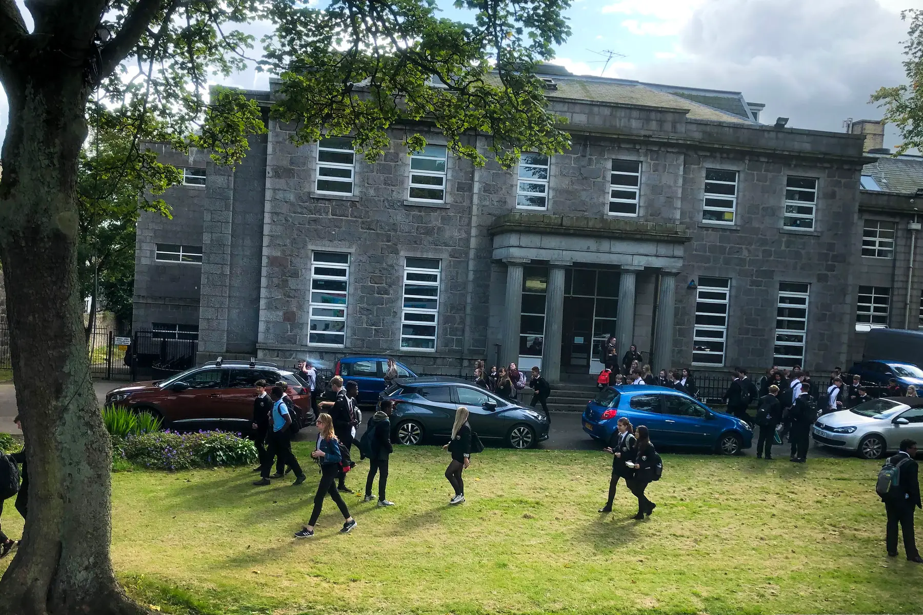 students walking out of school, Scotland