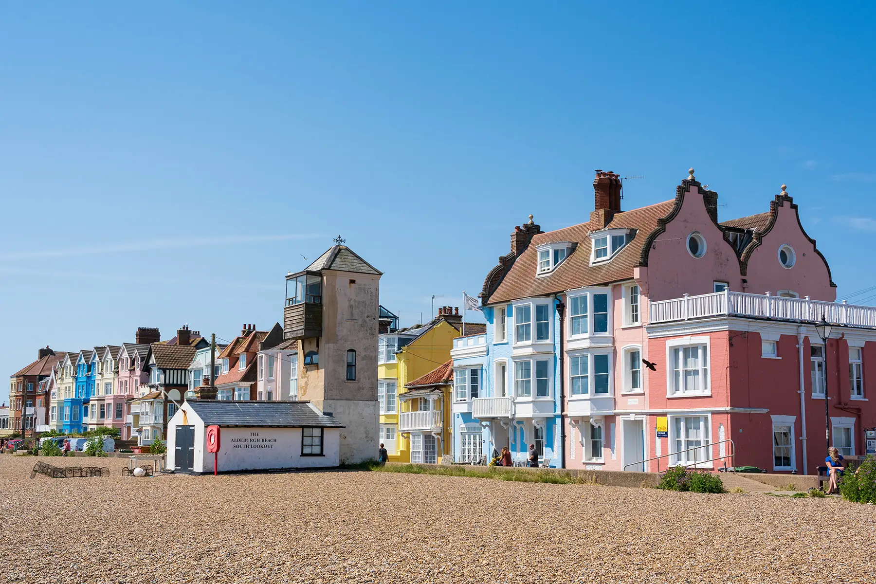 Pastel houses on Aldeburgh seafront