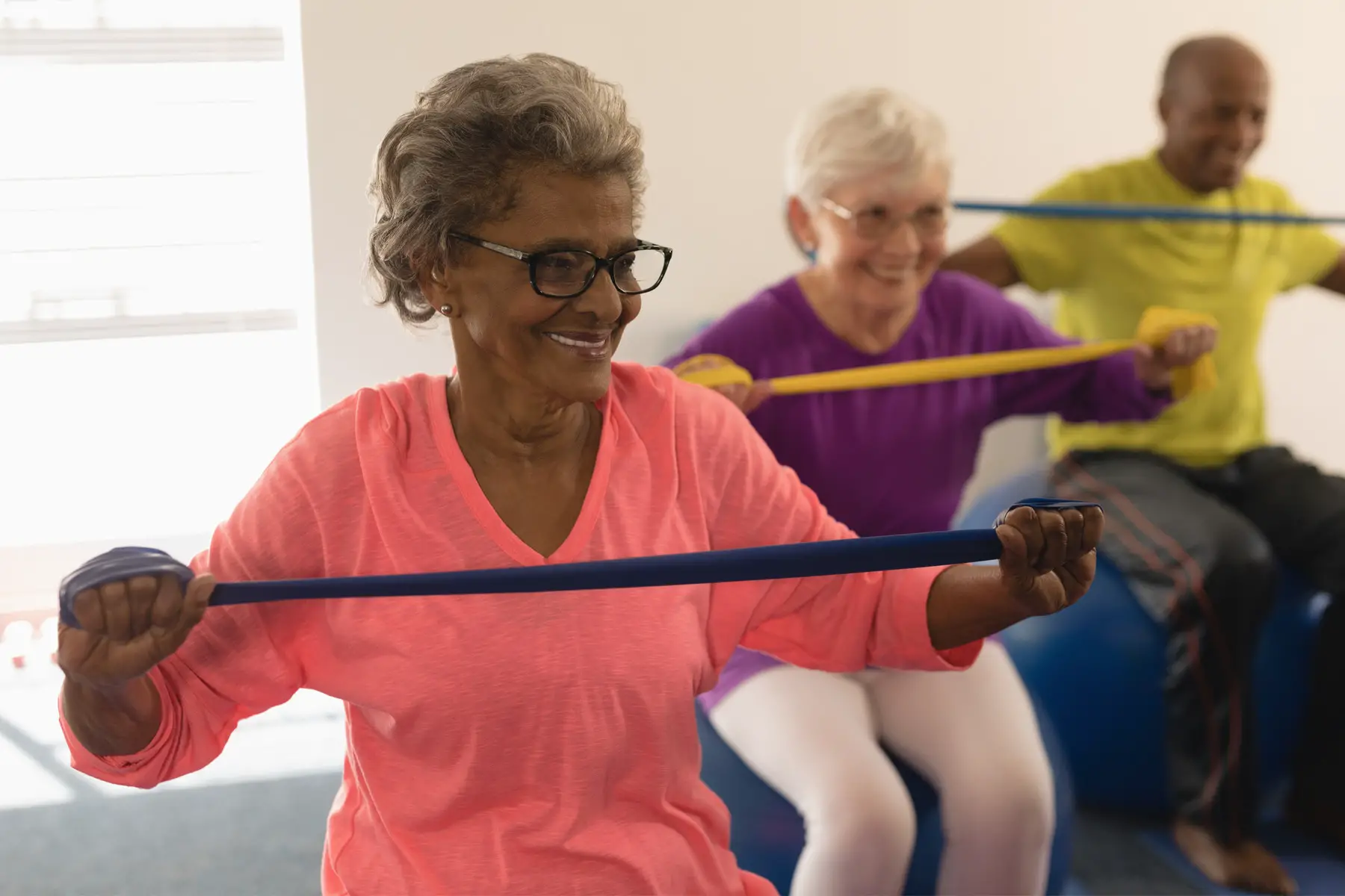 retirement UK: co-ed seniors exercise class