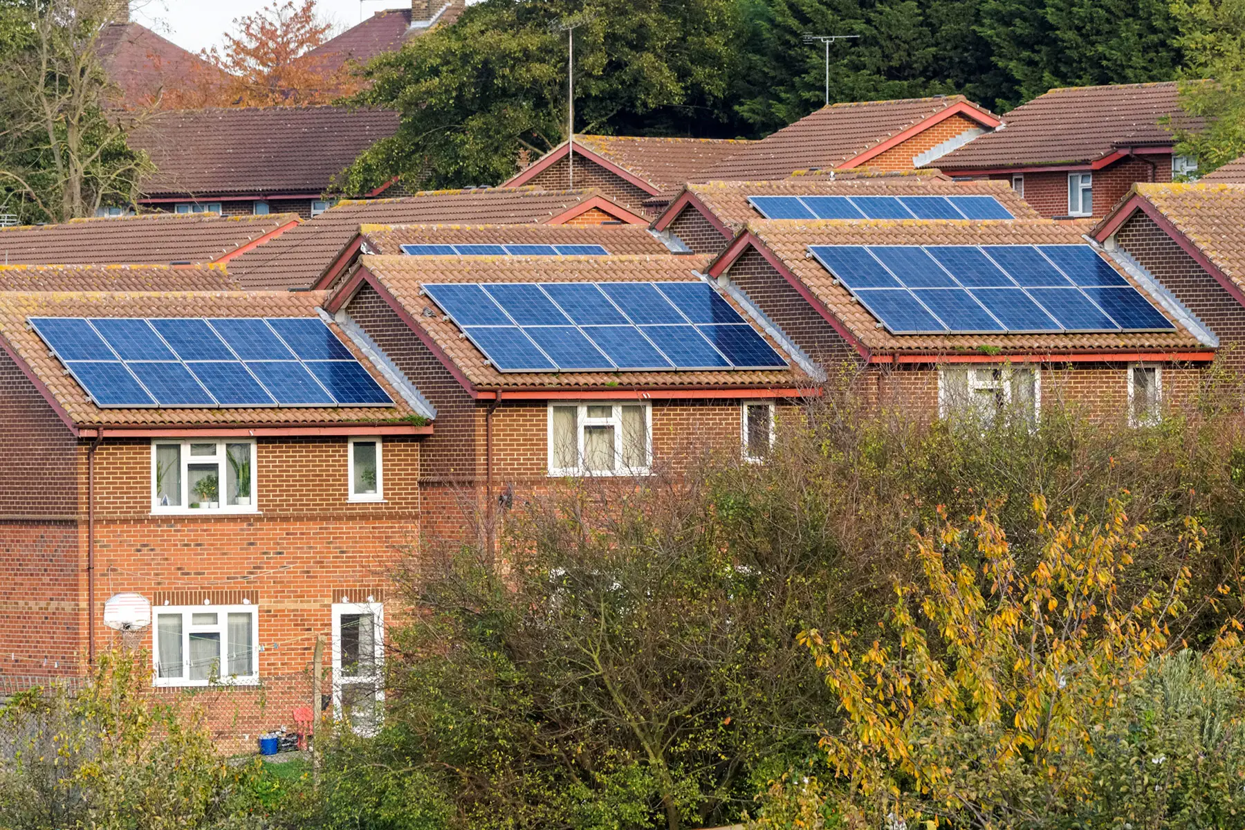 Solar panels on the roofs of houses in London