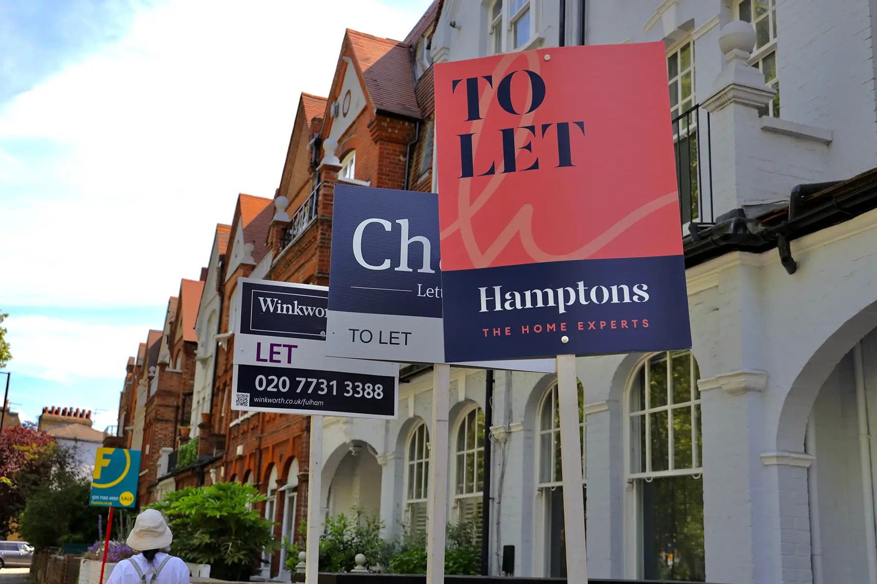 'To let' signs outside a terraced house in London
