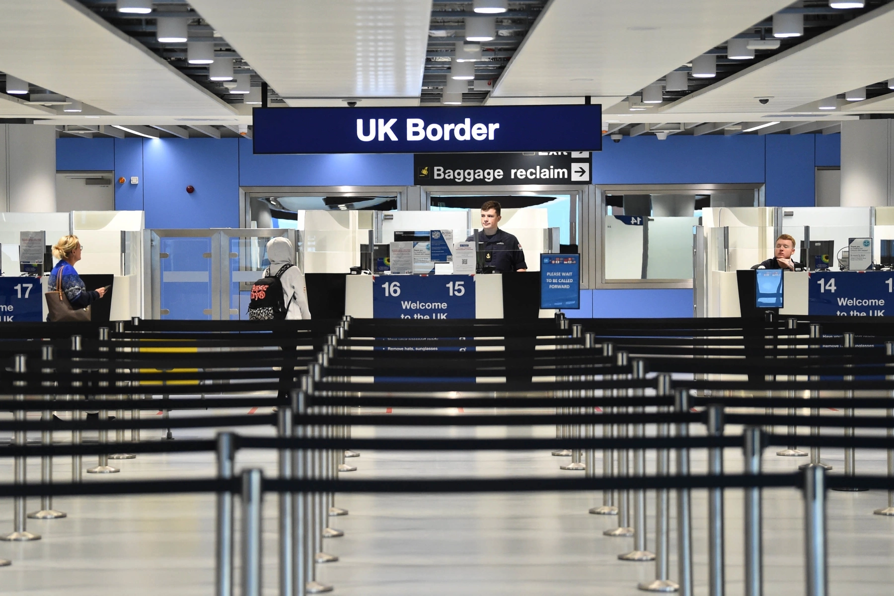 Empty border control at UK airport