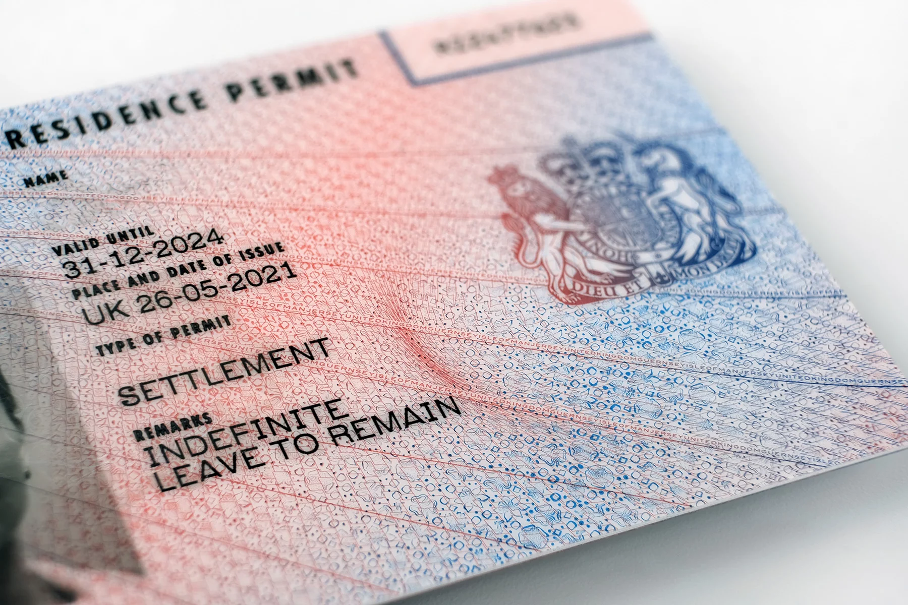 UK Residence Permit document for Indefinite Leave to Remain (ILR)