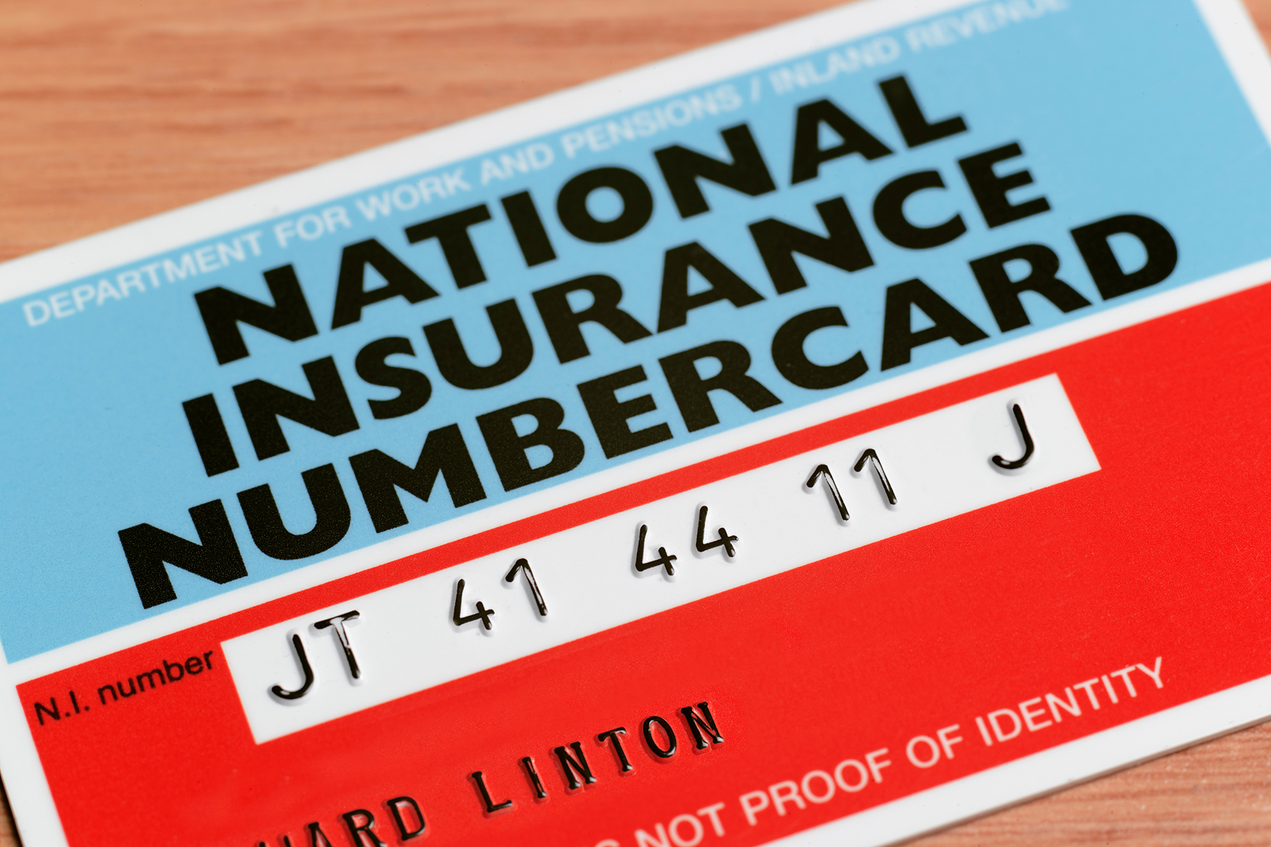 National insurance numbercard