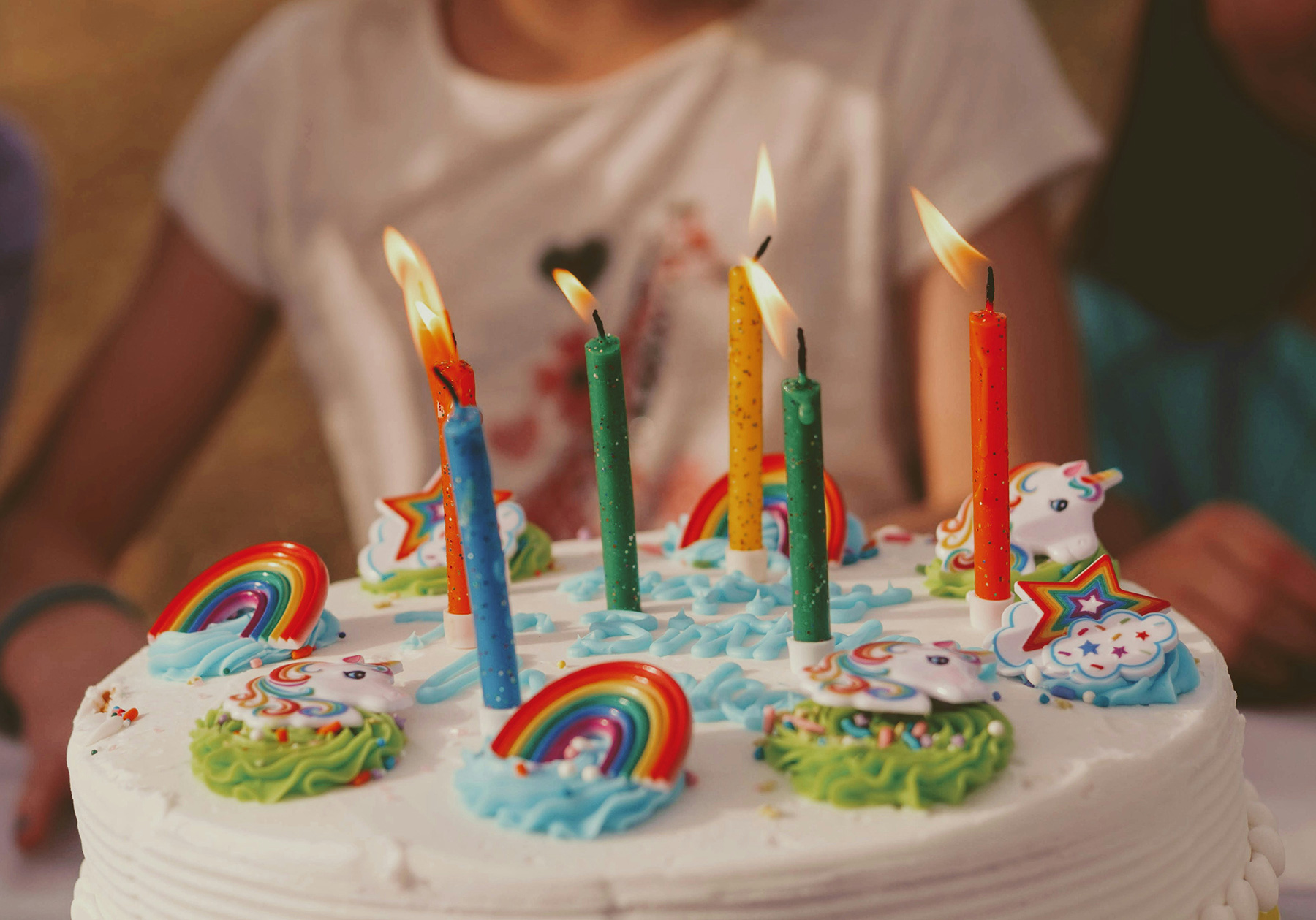 Close-up of a unicorn-themed birthday cake