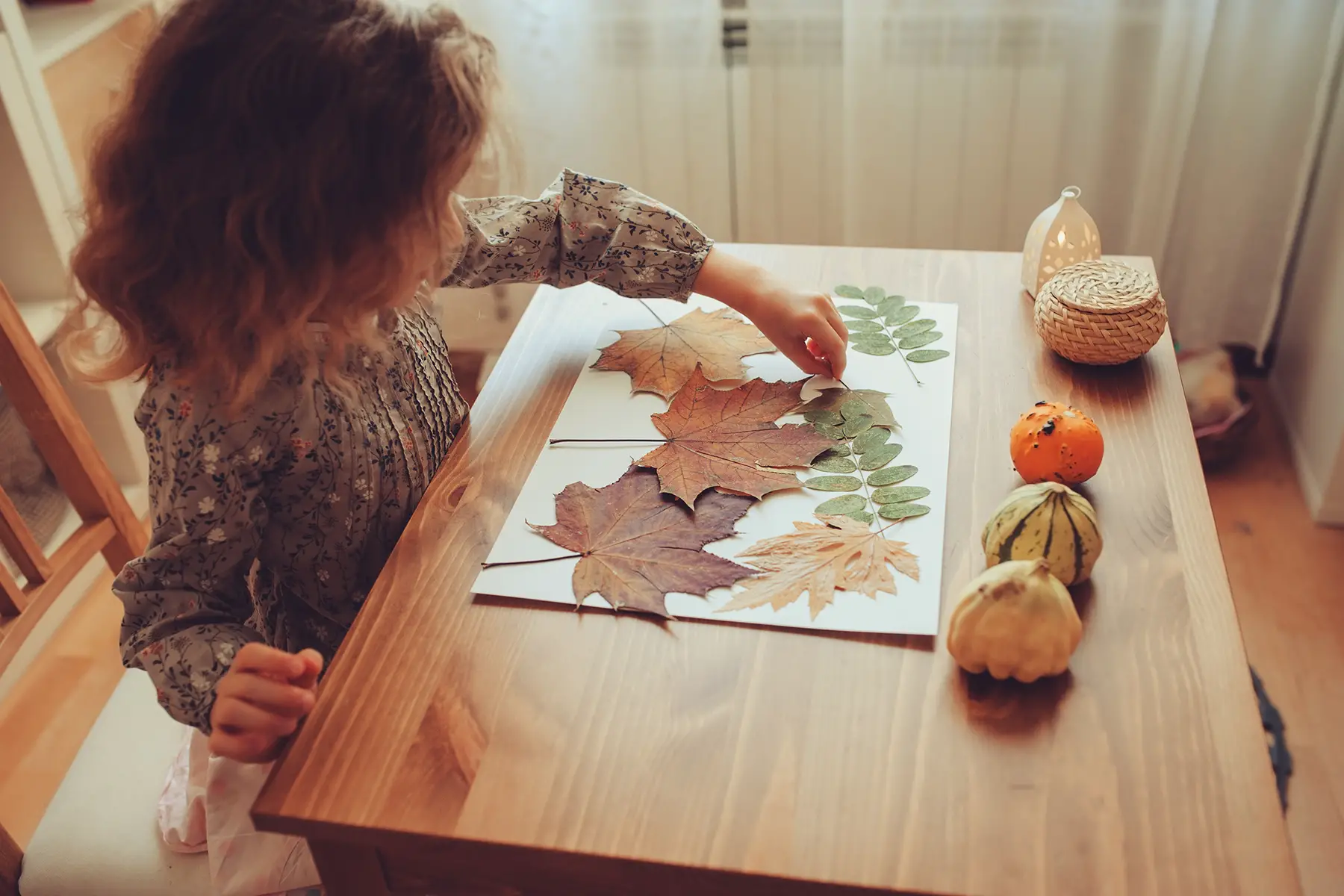 Child making a nature collage