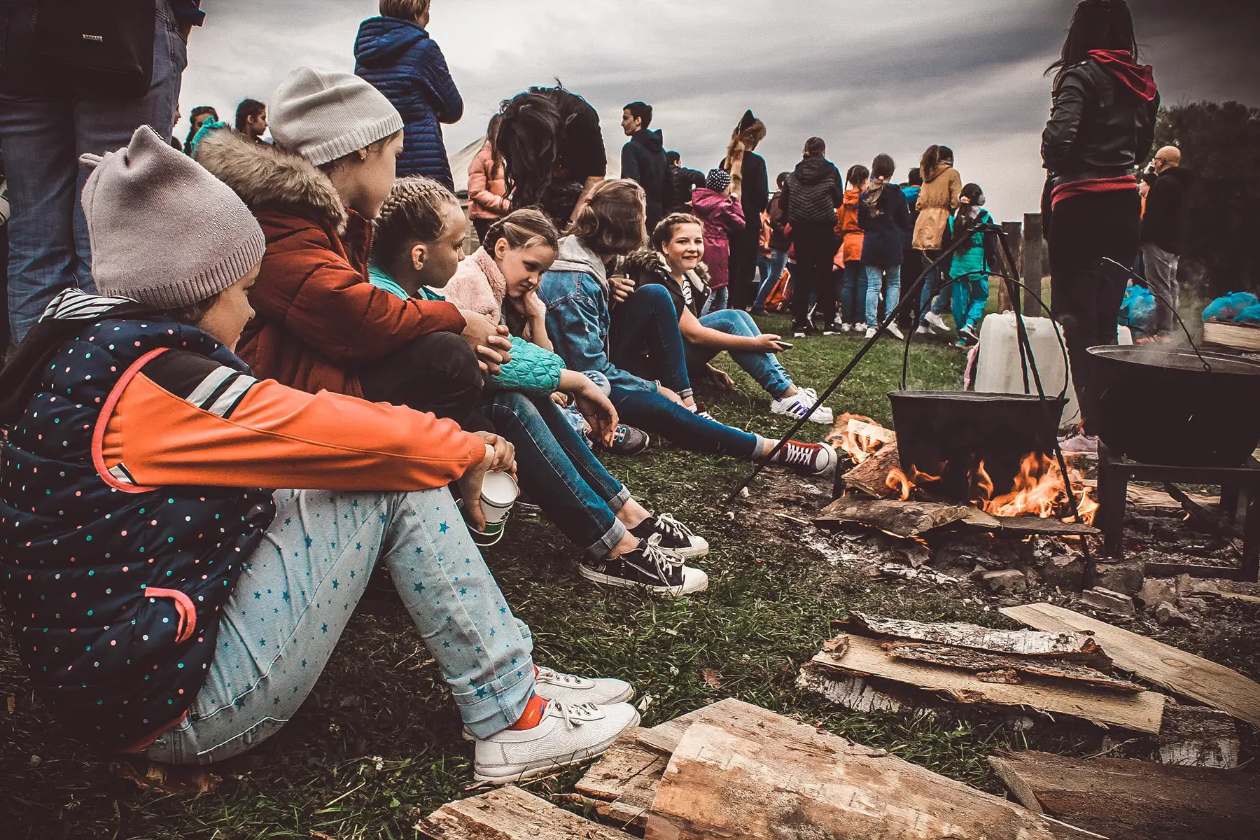 Children at a campfire