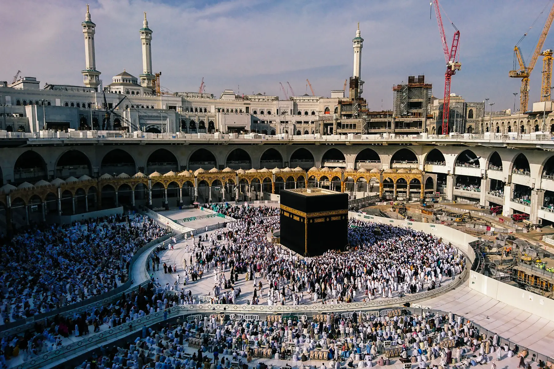 High angle view of The Kaaba in Mecca, Saudi Arabia. It is the holiest shrine in Islam.