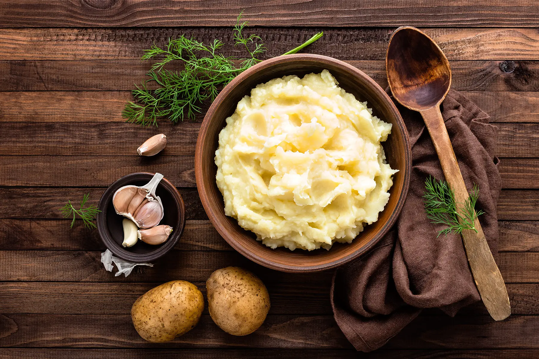 Creamy mashed potatoes are even better with a healthy heap of garlic.