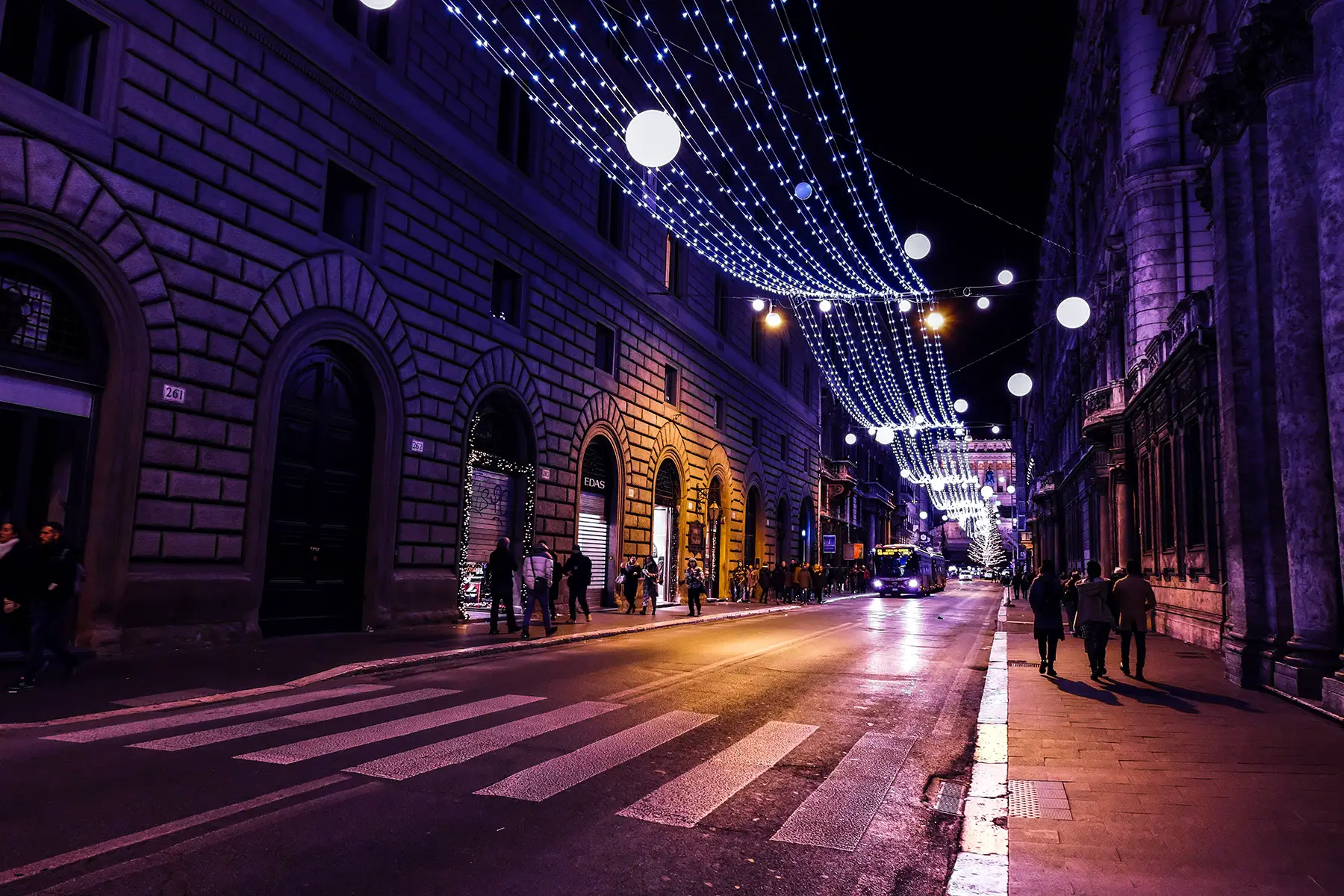 A street in Rome decorated for Christmas
