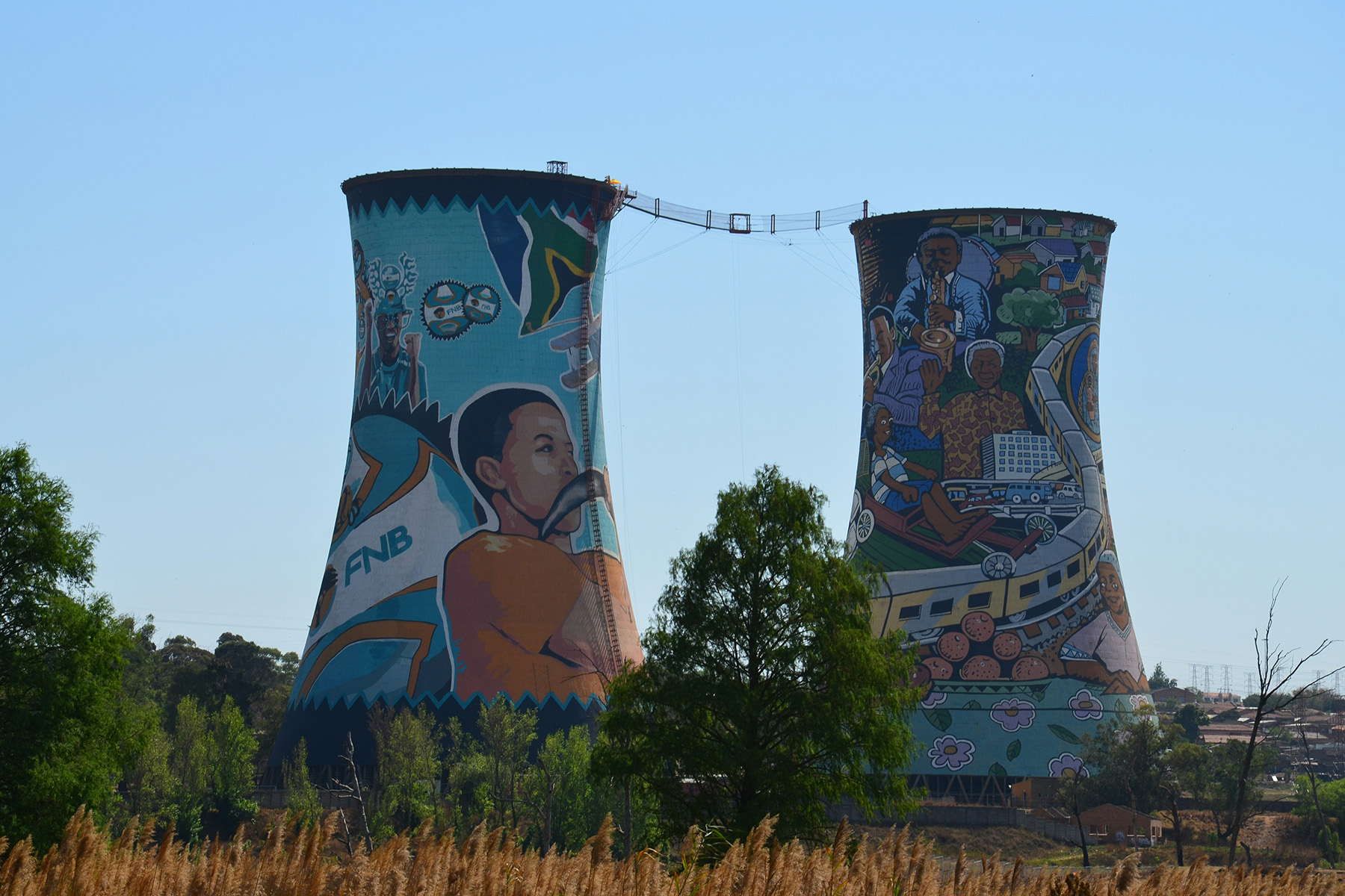 Cooling towers in Soweto, with art