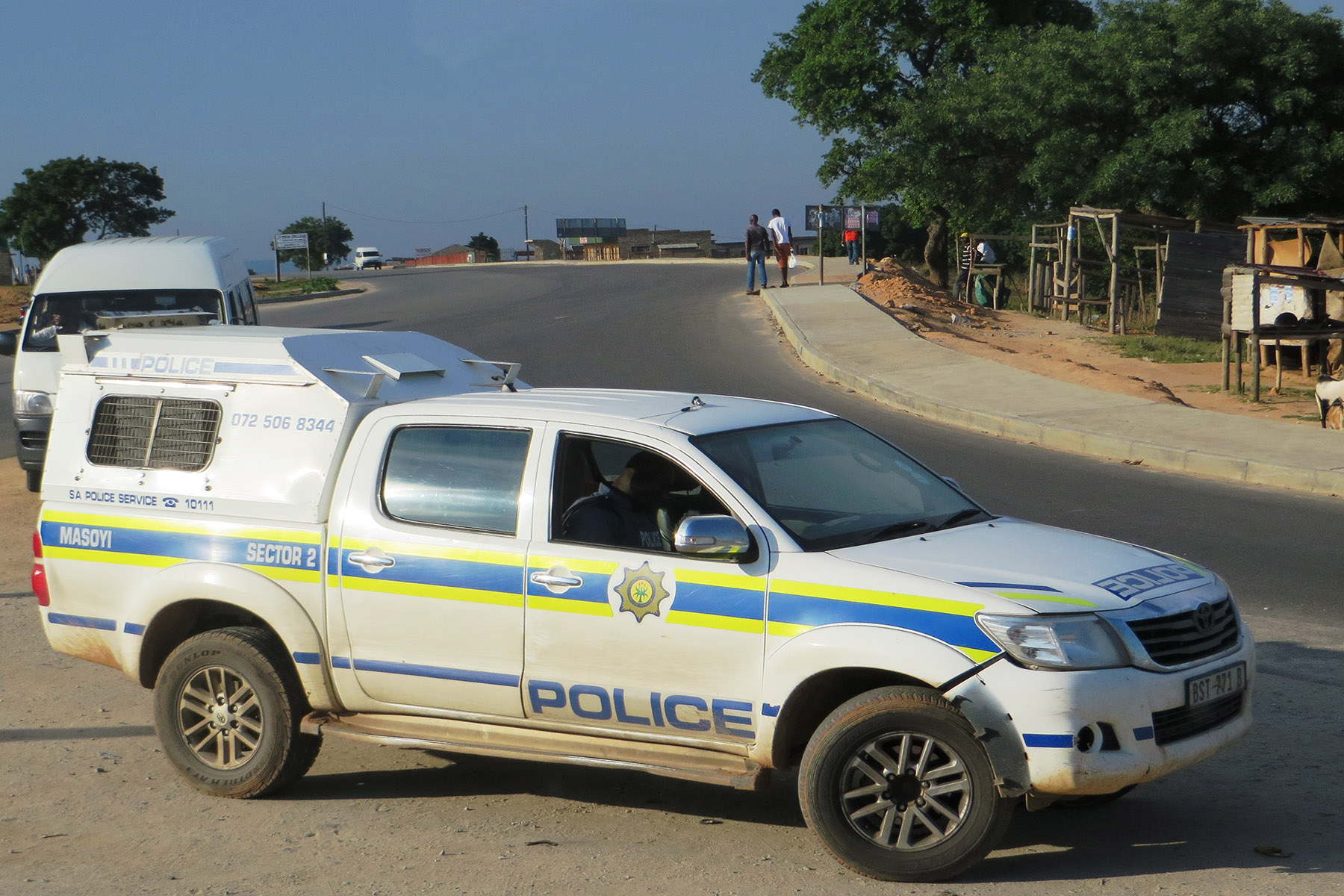 A South African police vehicle on the road