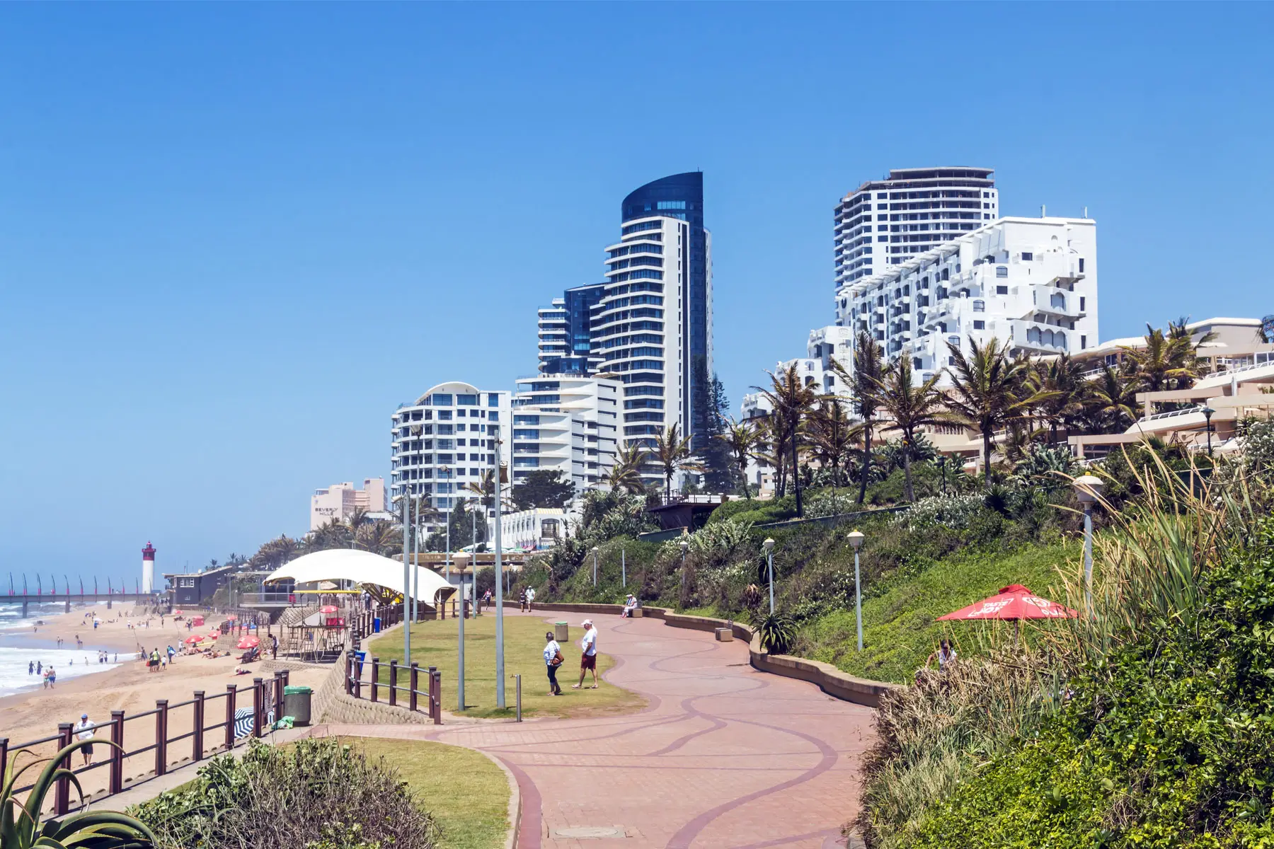 luxury beachfront apartments overlook the promenade in Umhlanga, Durban, South Africa