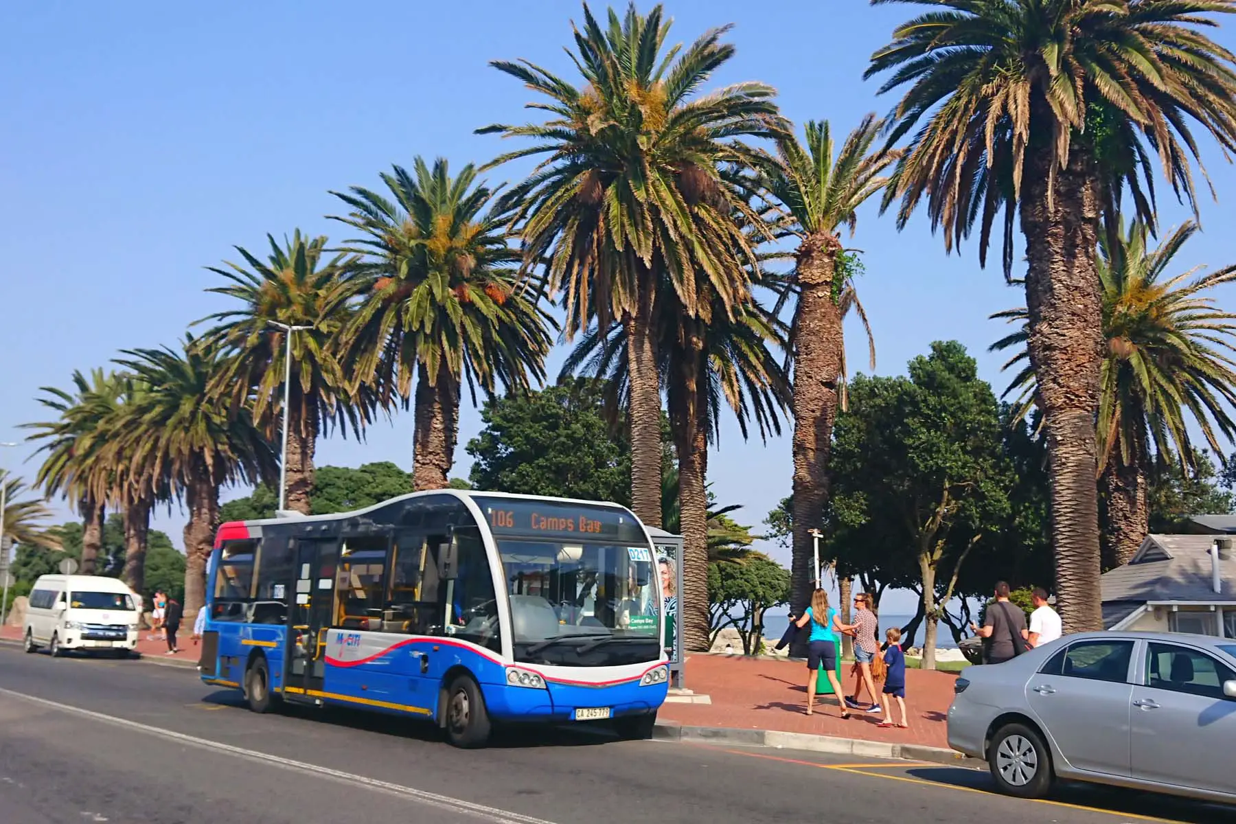 bus pulling into a bus stop in Cape Town