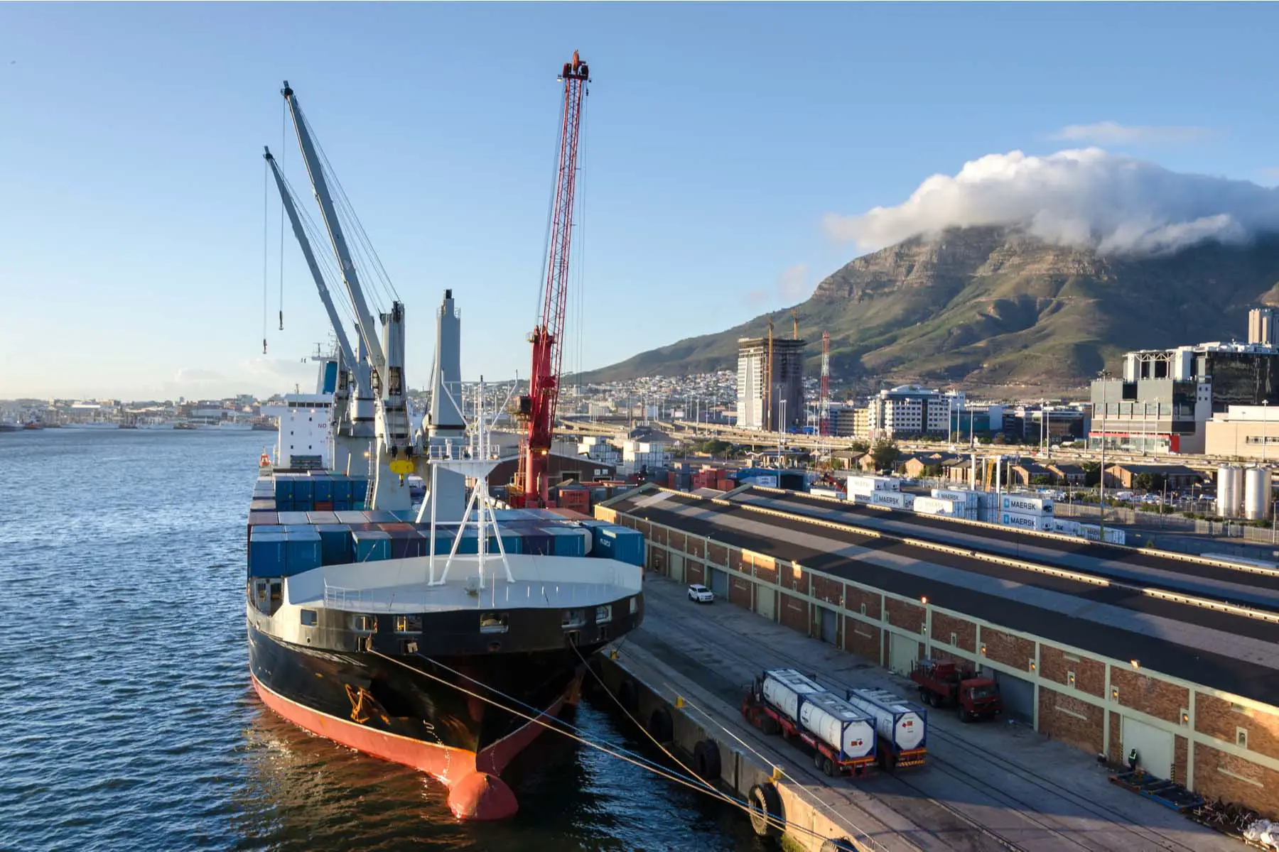 south african port with cargo ship
