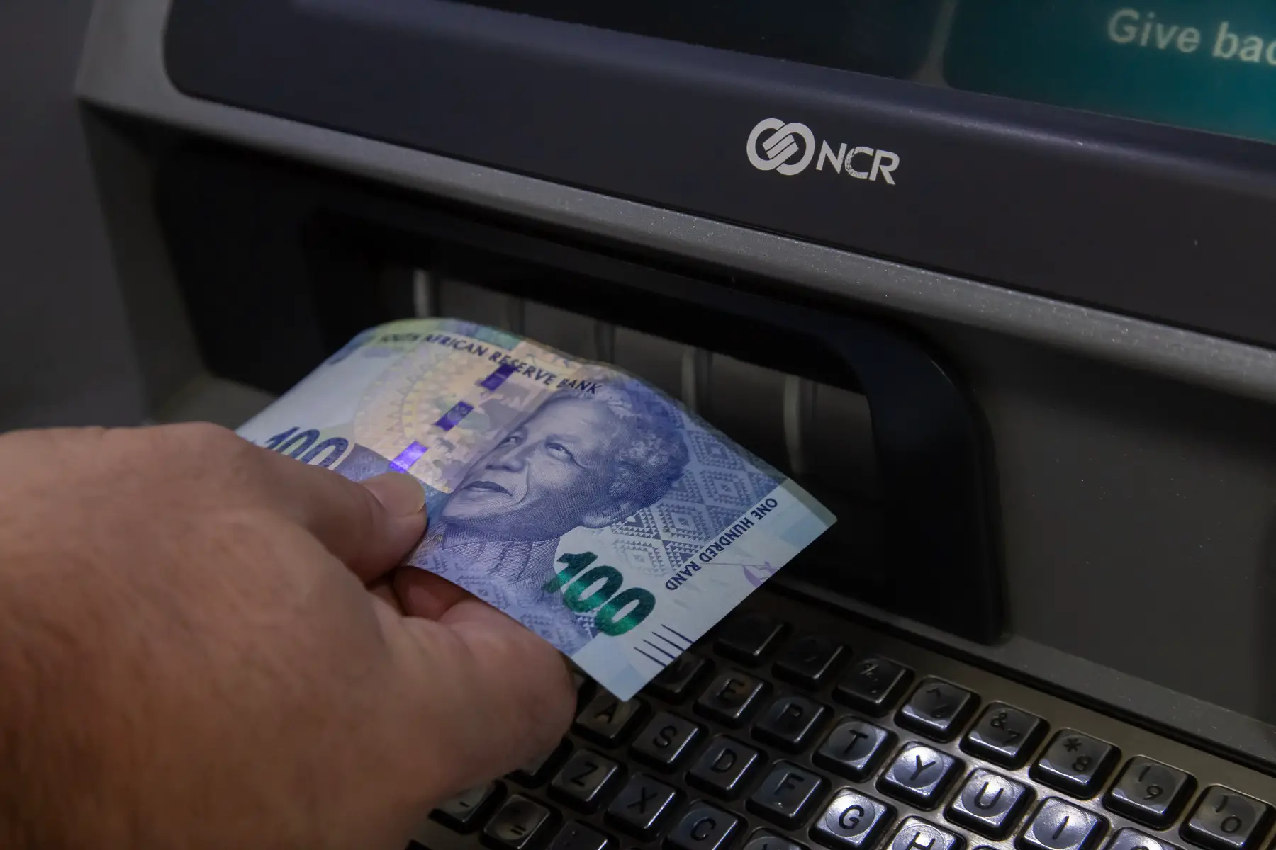 bank atm with South African rand